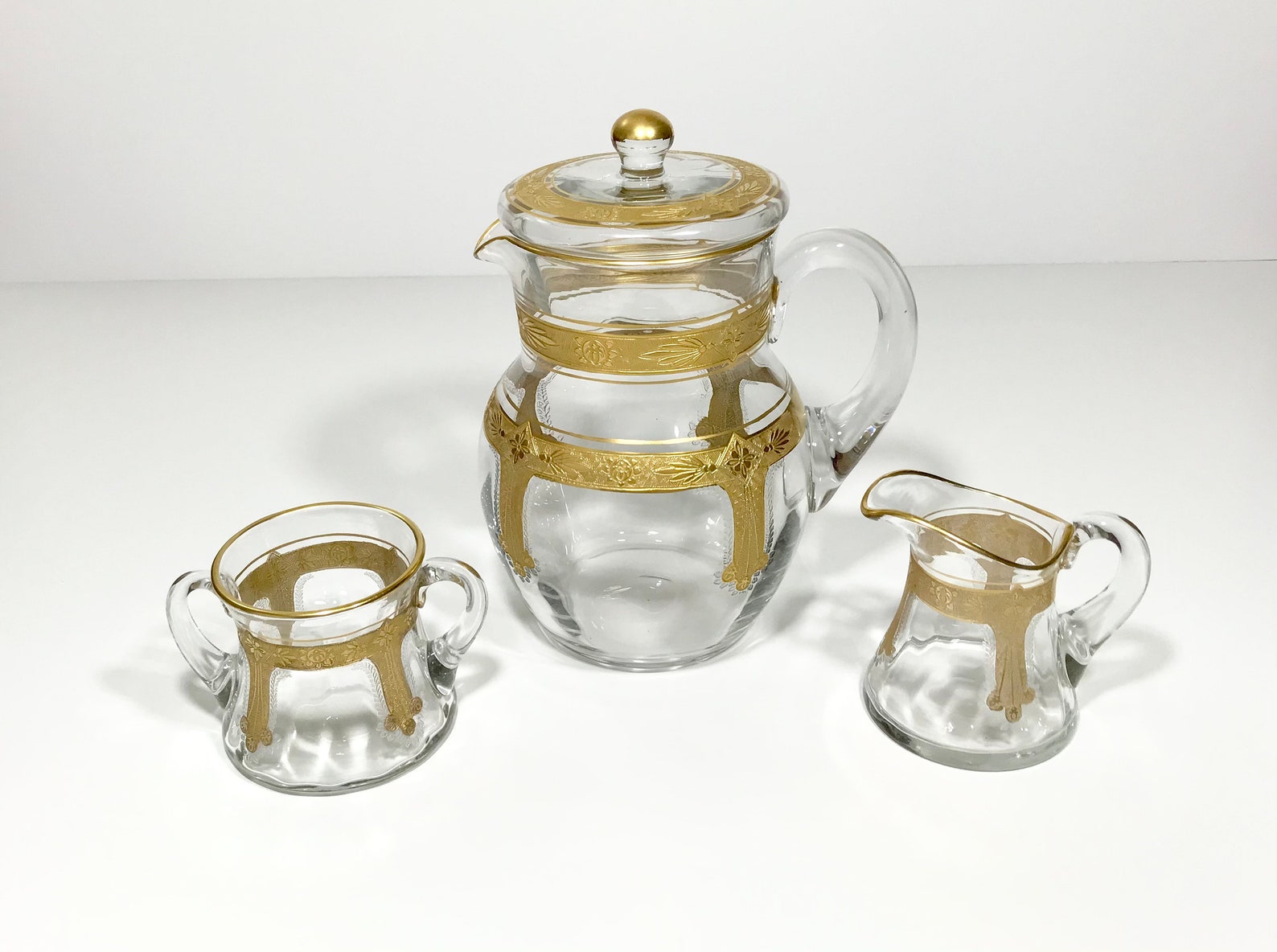 Elegant Crystal Glass Pitcher with Lid Sugar Creamer Tea Etsy