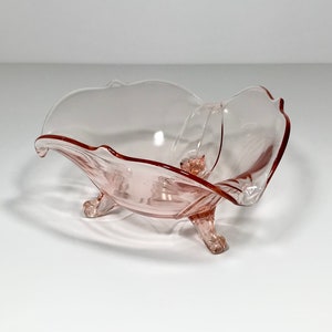 Elegant Pink Glass Bowl Serving Dish, Glass Bowl 3 Footed Scalloped Edge, Vintage Dish, 8” Across