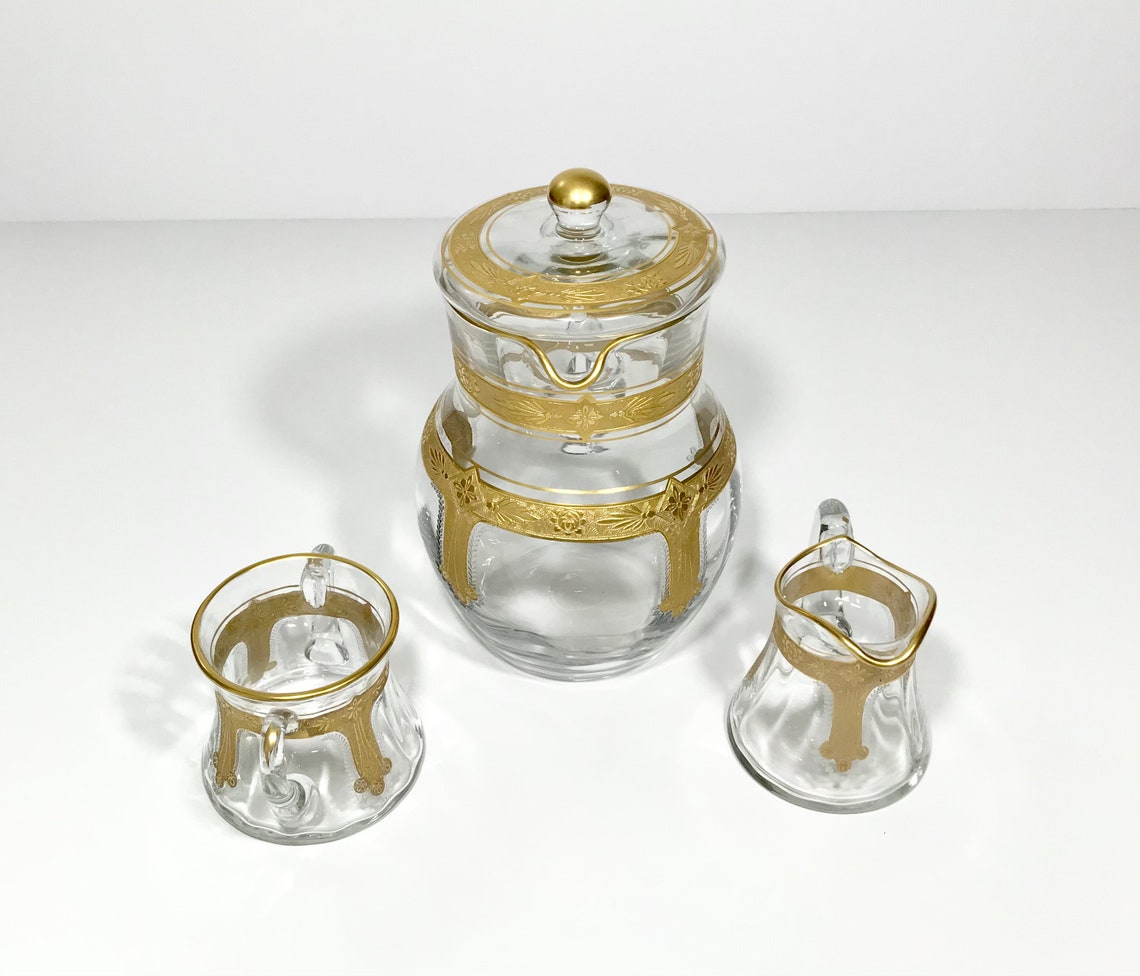 Elegant Crystal Glass Pitcher with Lid Sugar Creamer Tea Etsy