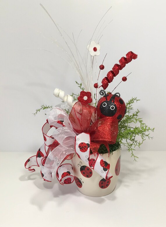 Ladybug Ceramic Vase Centerpiece Novelty Planter Arrangement Etsy