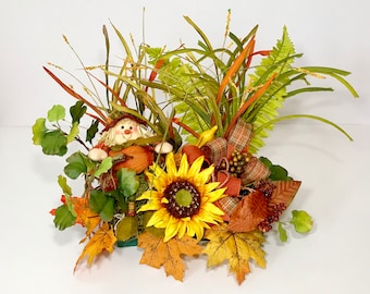 Pumpkin Scarecrow Large Centerpiece, Fall Harvest Thanksgiving Floral Arrangement, Pumpkins Autumn Table Decoration, Gift, Handmade, New