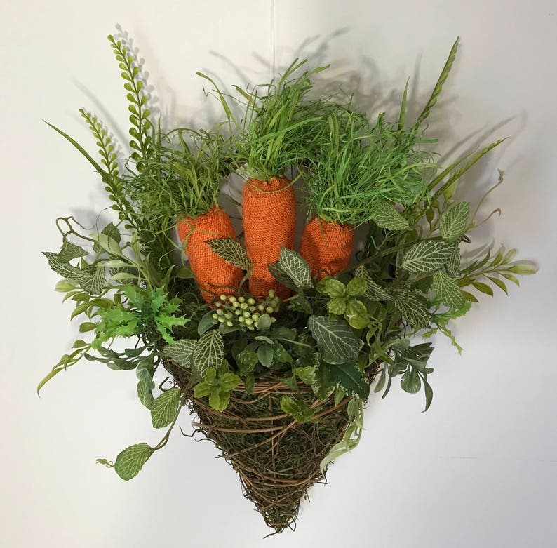 Grapevine Basket Wall Pocket Wreath Decor Rustic Carrots Etsy