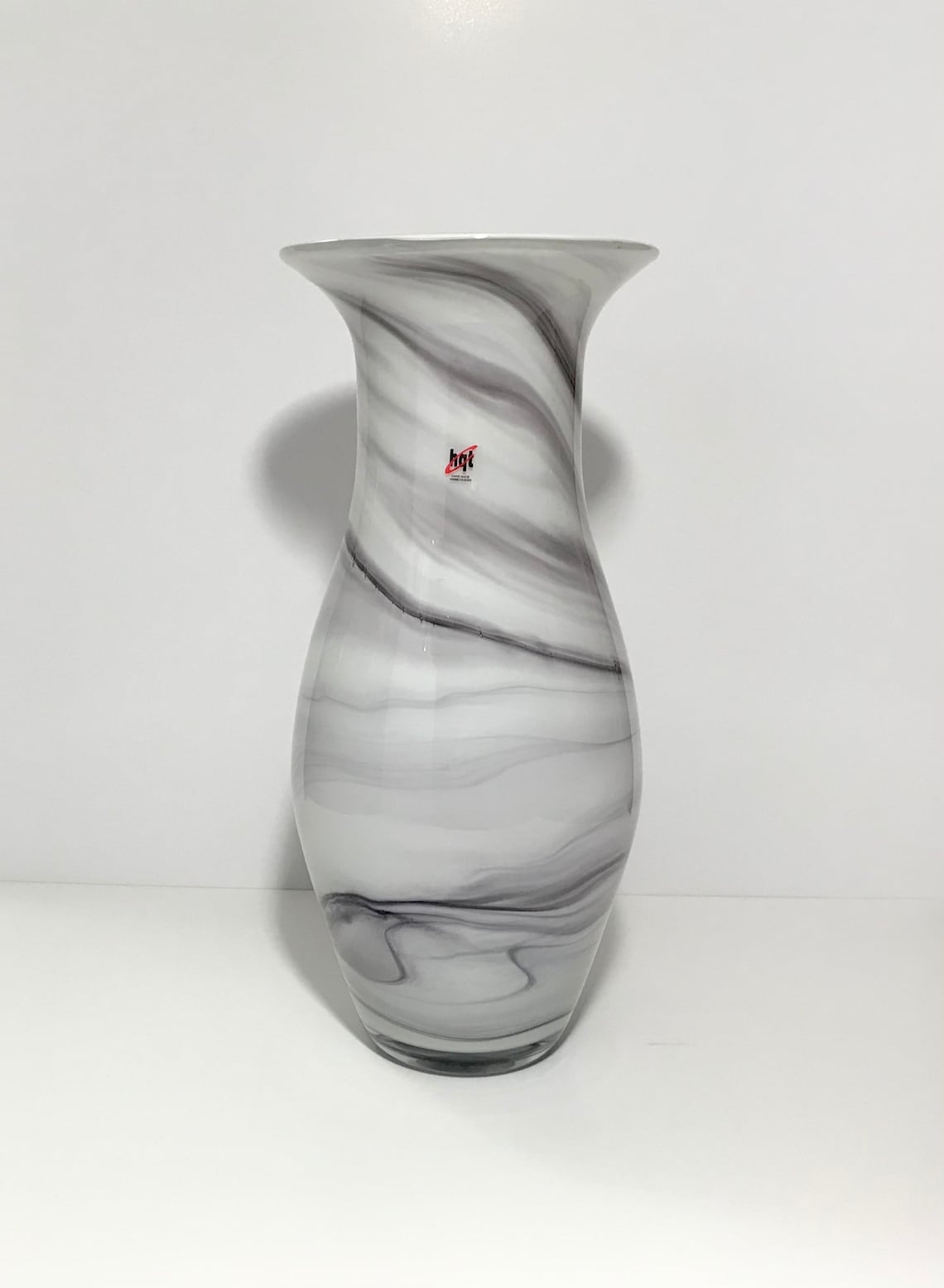Large Art Glass 18 Tall Vase Gray White Marbled Color Glass Etsy