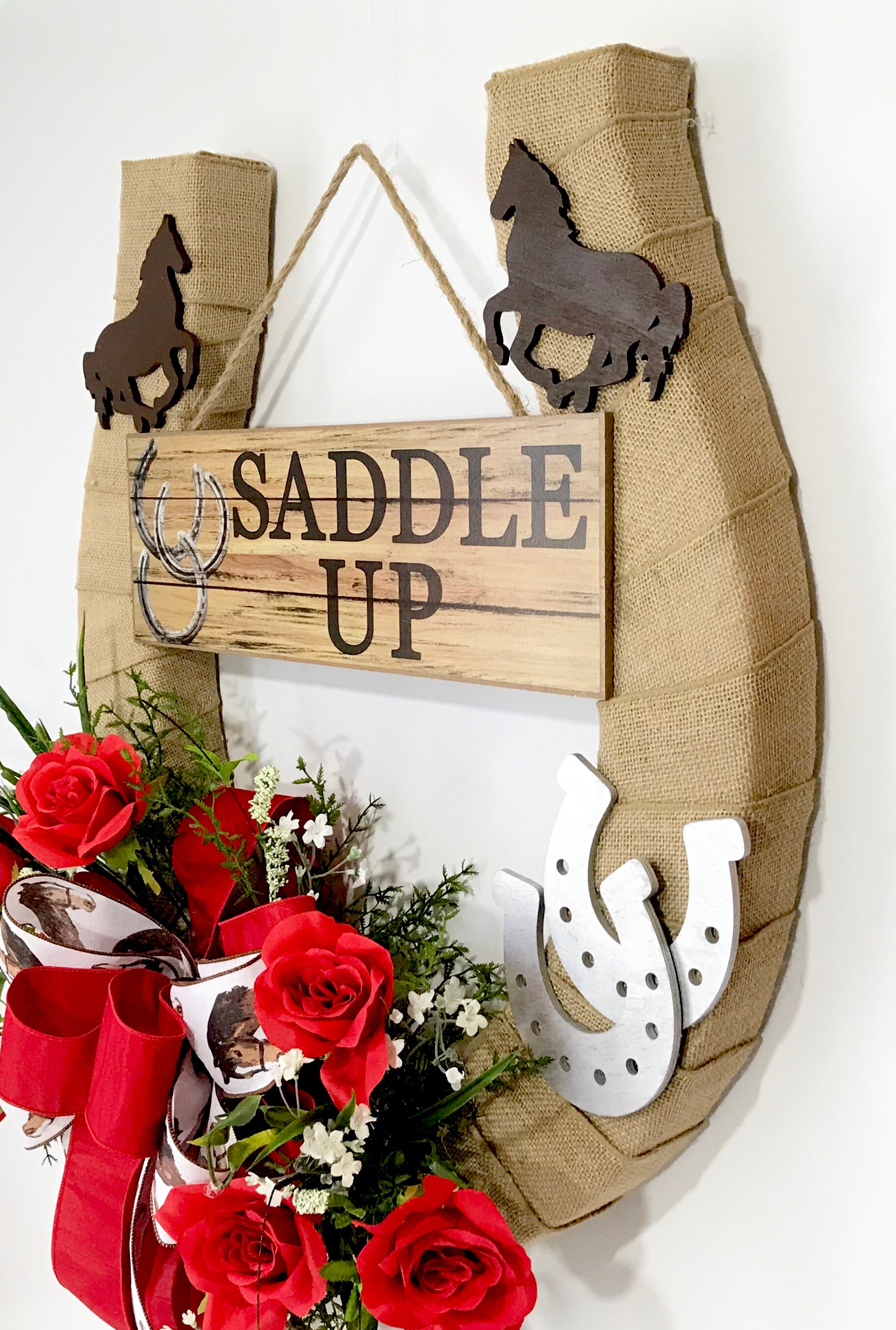 Kentucky Derby Horseshoe Wreath Red Roses Derby Decoration Etsy