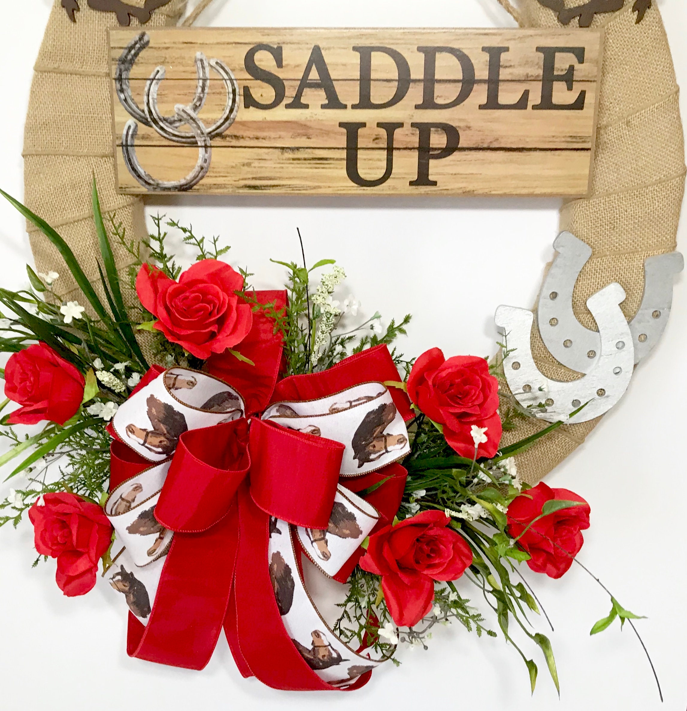 Kentucky Derby Horseshoe Wreath Red Roses Derby Decoration Etsy