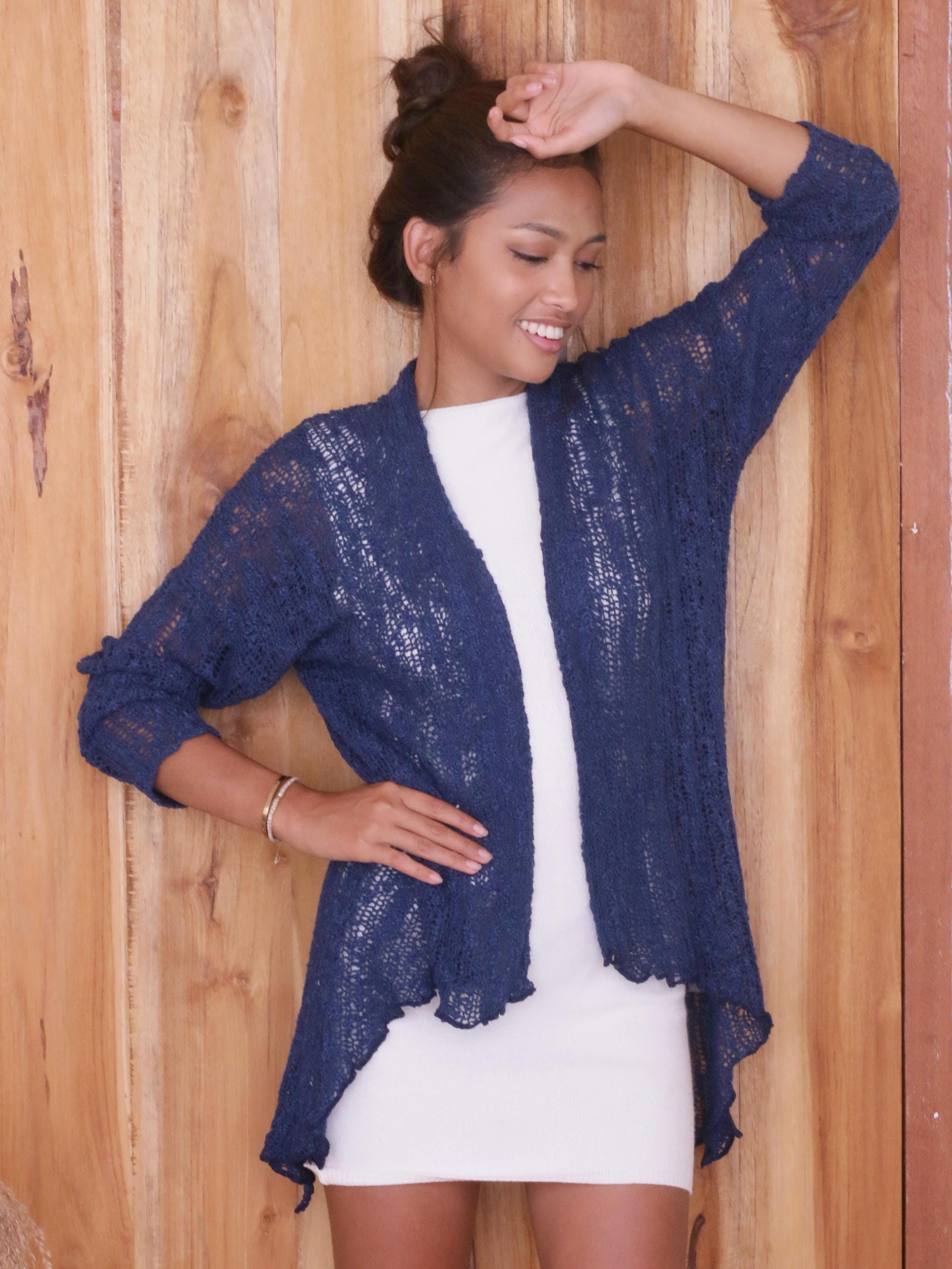Sydney Cardigan Edge to Edge closure Drop Hem Travel Wear Textured Cardi Woven