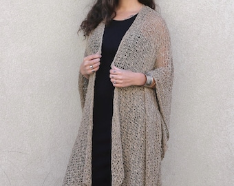 Athena Knit Shawl: Knit Poncho Ruana Boho Beach Cover-Up, Lightweight Cochet Kimono