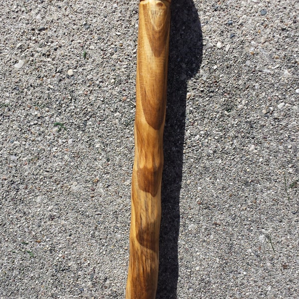 Hand Carved Walking Cane Hiking Stick Wood Wooden Handmade Nordic Trekking Spiral Pole Oak Tan