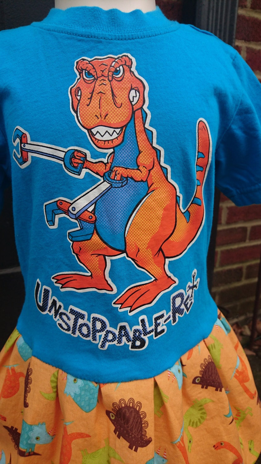 Dinosaur Dress Blue and Orange T-rex 
