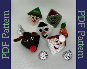 PDF: 5 kerstknijpers, plastic canvaspatroon, Elf Grinch Rudolph Santa sneeuwpop, kraftpapier van Kruger