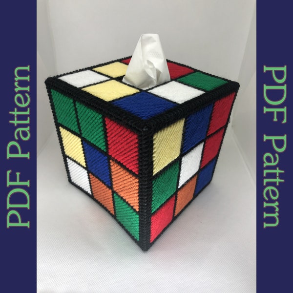 PDF: Rubik's Cube Tissue Box Cover, Plastic Canvas Pattern