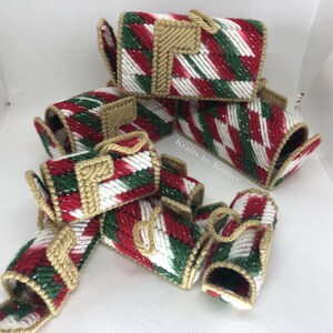 Adornos navideños con forma de buzón brillante, edición limitada, lona de plástico, rojo, verde y blanco jaspeado con hilo dorado
