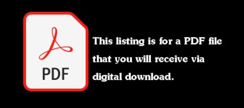 Op de afbeelding: Een rood PDF-pictogram met het woord "PDF" in witte tekst. De tekst "Deze vermelding is voor een PDF-bestand dat u via digitale download ontvangt." staat onder het pictogram.