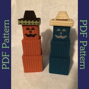 PDF: Pumpkin Jack-o-lantern Stacker, Halloween, Plastic Canvas Pattern, Krafts by Kruger