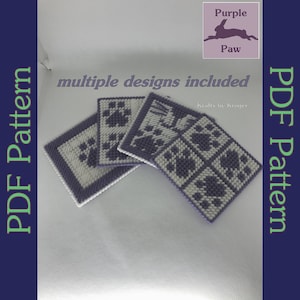 PDF: Purple Paw-underlägg - 4 designer, mönster i plastkanvas, Krafts by Kruger, F5RS