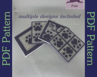 PDF: paarse pootonderzetters: 4 ontwerpen, plastic canvaspatroon, kraftpapier van Kruger, F5RS