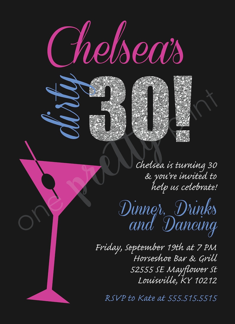 fun 30th birthday invitation dirty 30 with martini glass and etsy