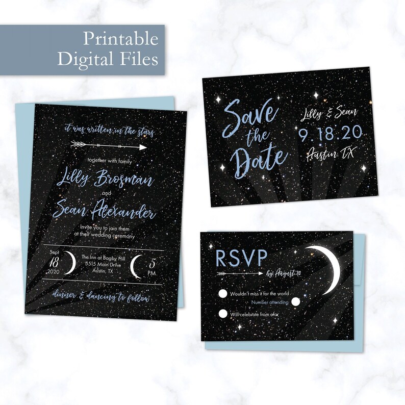 Moon &amp; Stars Wedding Invitation Set Printable Version | Etsy