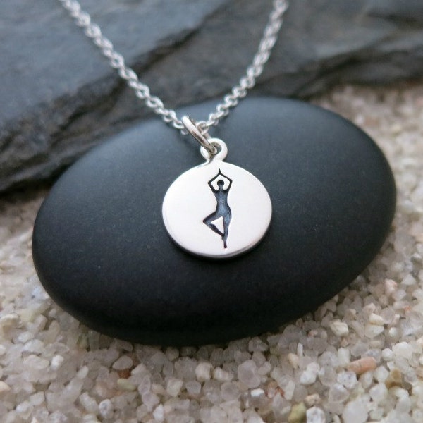 Yoga Necklace Tree Yoga Pose Sterling Silver Yoga Charm Yoga Jewelry Gift for Yogi