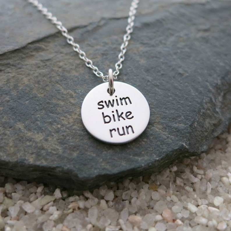 Triathlon Necklace Sterling Silver Swim Bike Run Charm | Etsy