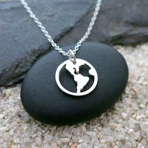 World Necklace Silver Globe Charm Travel Jewelry World Map Necklace Earth Necklace