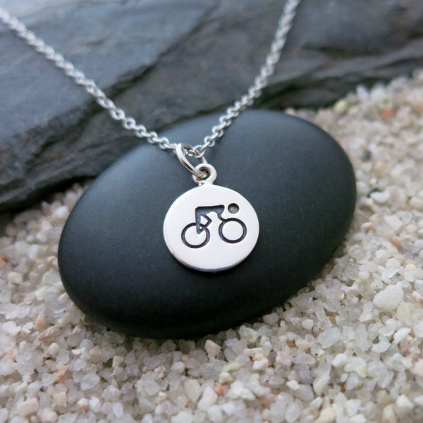 Cyclist Necklace Sterling Silver Cyclist Charm Athlete Jewelry Gift for Cyclist