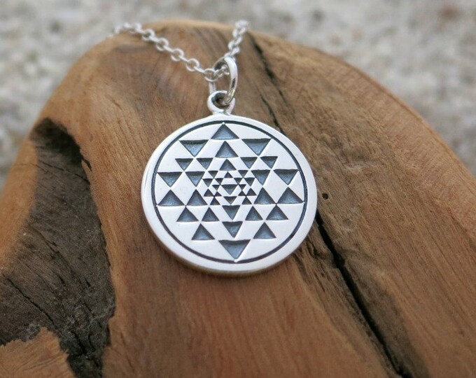 Sri Yantra Necklace Sterling Silver Sri Yantra Charm Sacred Etsy