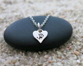 Tiny Hand Print Necklace Sterling Silver Hand Print Charm Mommy Jewelry Gift for New Mom