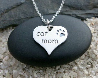 Cat Mom Necklace Gift for Cat Owner Sterling Silver Cat Lover Charm  Pet Necklace