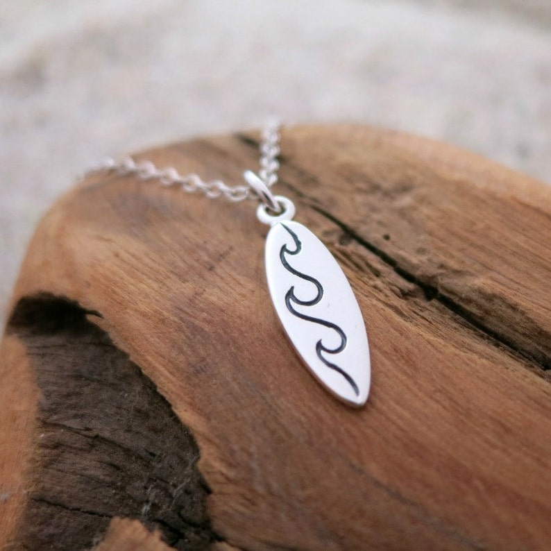 Surfboard Necklace Sterling Silver Surfboard Charm Surfer Etsy