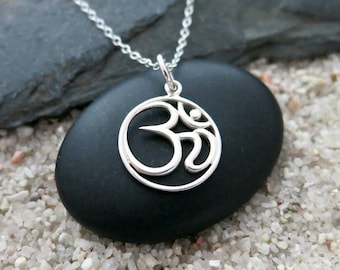 Silver Om Necklace Sterling Silver Om Charm Yoga Jewelry Spiritual Necklace Om Pendant