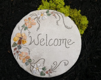 Engraved "Welcome" Stepping Stone, Welcome sign, Housewarming Gift, Garden Decor, All-Natural Stepping Stone, Mosaic Garden Paver, Yard Art