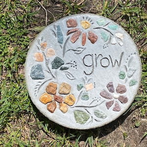 Mosaic Stepping Stone: &quot;Grow&quot; Engraved Garden Decor