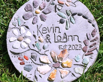 Personalized Wedding Gift - Custom Engraved Concrete Mosaic Garden Stone, Wedding Date Stepping Stone, Couples Gift, Anniversary Gift