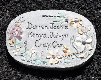 It's All About Family - 15" Personalized Family Name Sign, Engraved Concrete & Mosaic Stone, Garden Stepping Stone, House Gift, Wedding Gift