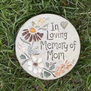 Engraved Memorial Garden Stone: Personalized Concrete Mosaic Stepping Stone