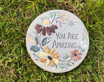 8in. Apprec. Gift: "You Are Amazing" Garden Stone - Garden Decor, Engraved Garden Sign, All-Natural Stepping Stone, Garden Art, Garden Gift