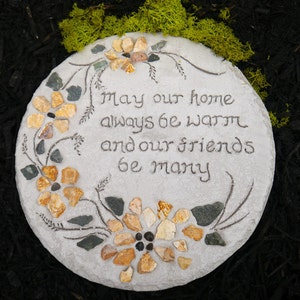 Engraved Mosaic Stepping Stone: Natural Stone Garden Decor