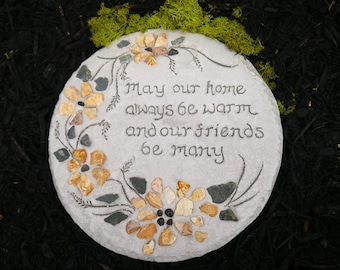 Engraved Stepping Stone, Housewarming Gift, Garden Decor, Mosaic Garden Paver, Welcome sign, All-Natural Mosaic Stepping Stone