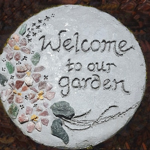 Mosaic Stepping Stone: Engraved Concrete Garden Welcome Sign