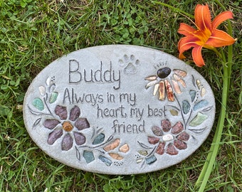 15" Oval Pet Memorial Garden Stone, Pet Grave Marker, Pet Grave Stone, Engraved Cat or Dog Name, Mosaic Stepping Stone, Pet Loss Gift