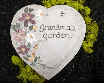 Engraved Stepping Stone, Garden Decor, Handmade Garden Paver, "Grandma's Garden" Stepping Stone, All-Natural Mosaic Stepping Stone, Mom Gift