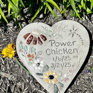 Personalized Pet Memorial Stone: Engraved Concrete Heart, Mosaic Garden Marker