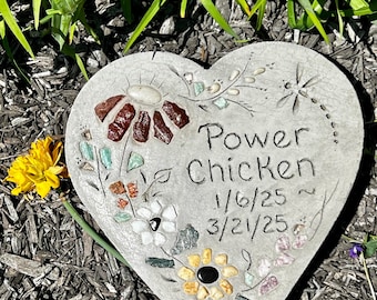 Personalized Pet Memorial Stone: Engraved Concrete Heart, Mosaic Garden Marker