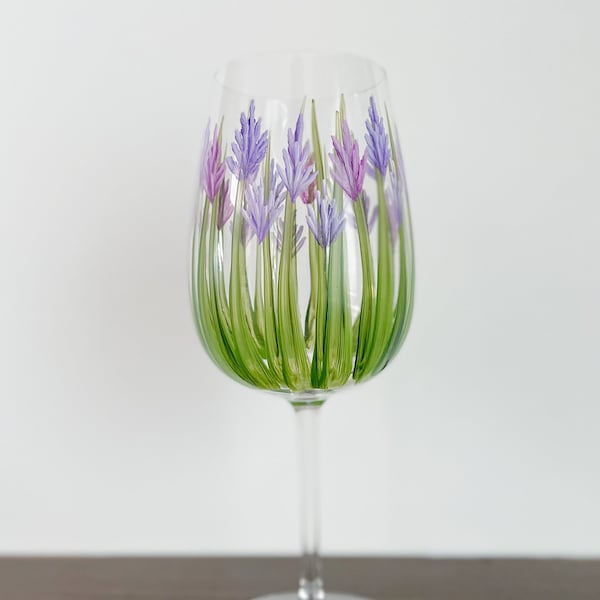 Hand Painted Purple Lavender Oversized 16oz STEMMED Wine glasses. Great for Mother's Day, Birthdays, Teacher's gift and entertaining.