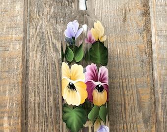 Hand painted Pansy Olive Oil, Dish Soap Dispenser Bottle for Kitchen