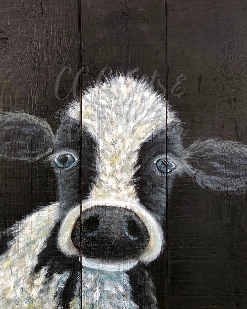 Dairy Cow on Rustic Wood ART PRINT Wall Art Farmhouse Decor Etsy België