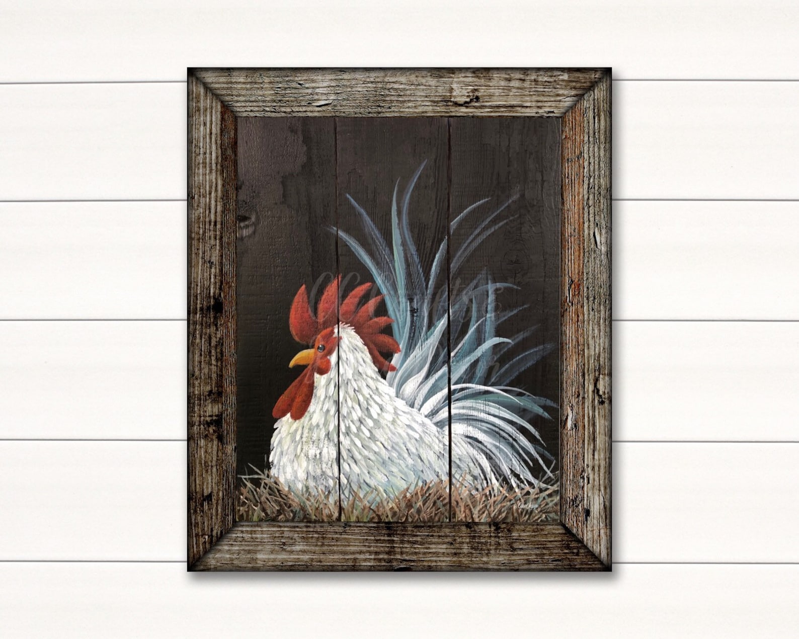 Farmhouse Chicken/rooster on Rustic Wood ART PRINT Wall Art Etsy