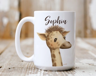 Personalized Custom Giraffe mug for kids and Animal lovers.  Hot chocolate ceramic mug. Custom Gift for kids, birthday, Christmas