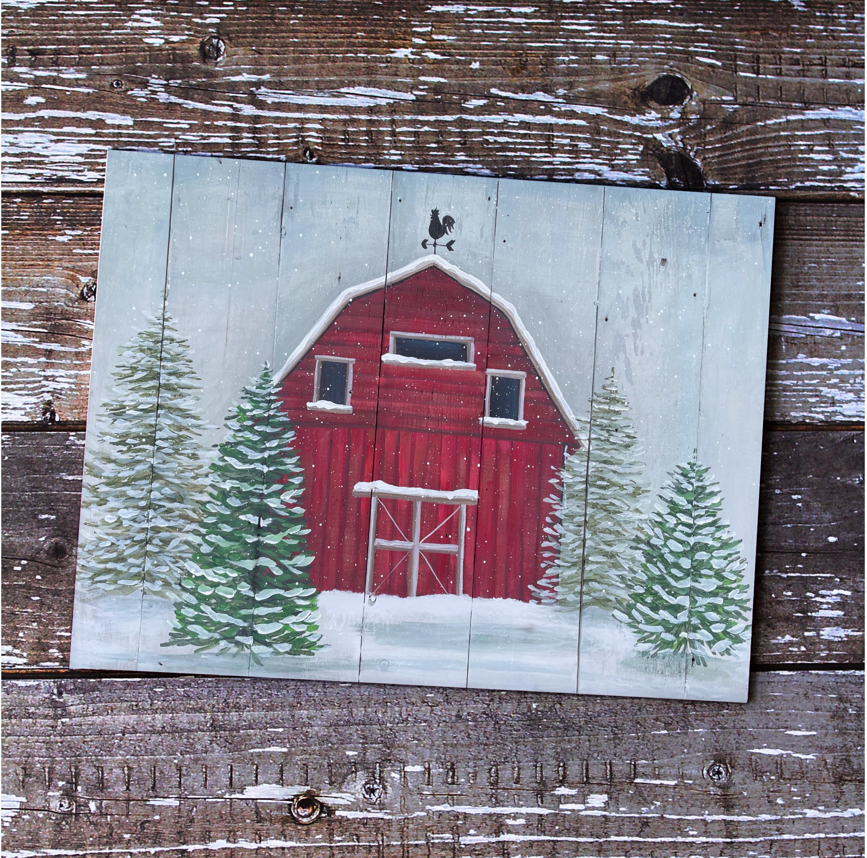Rustic Winter Red Barn Wall Art Print. Farmhouse Art Decor, Winter Barn ...